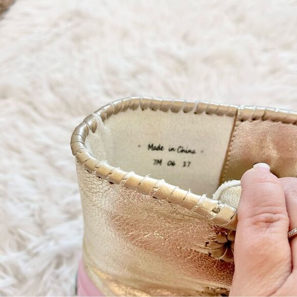 Jack Rogers Women's Chloe Metallic Rain Boot pink gold lace up size 7 - Picture 3 of 7